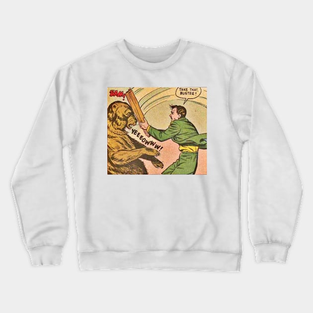 Comic Man versus Bear Crewneck Sweatshirt by Comic Dzyns